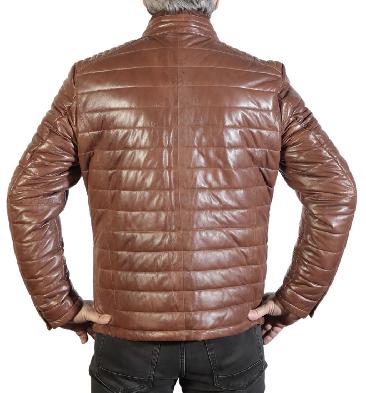 SL11318 - Mens Tan Quilted Puffa Style Leather Jacket